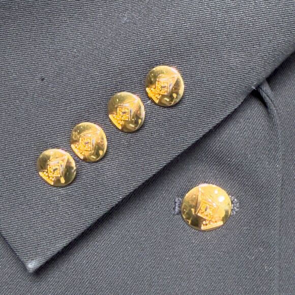 Austin Reed Black Wool Gold Two Button Blazer Matching Skirt Suit Womens 12 - Picture 13 of 16